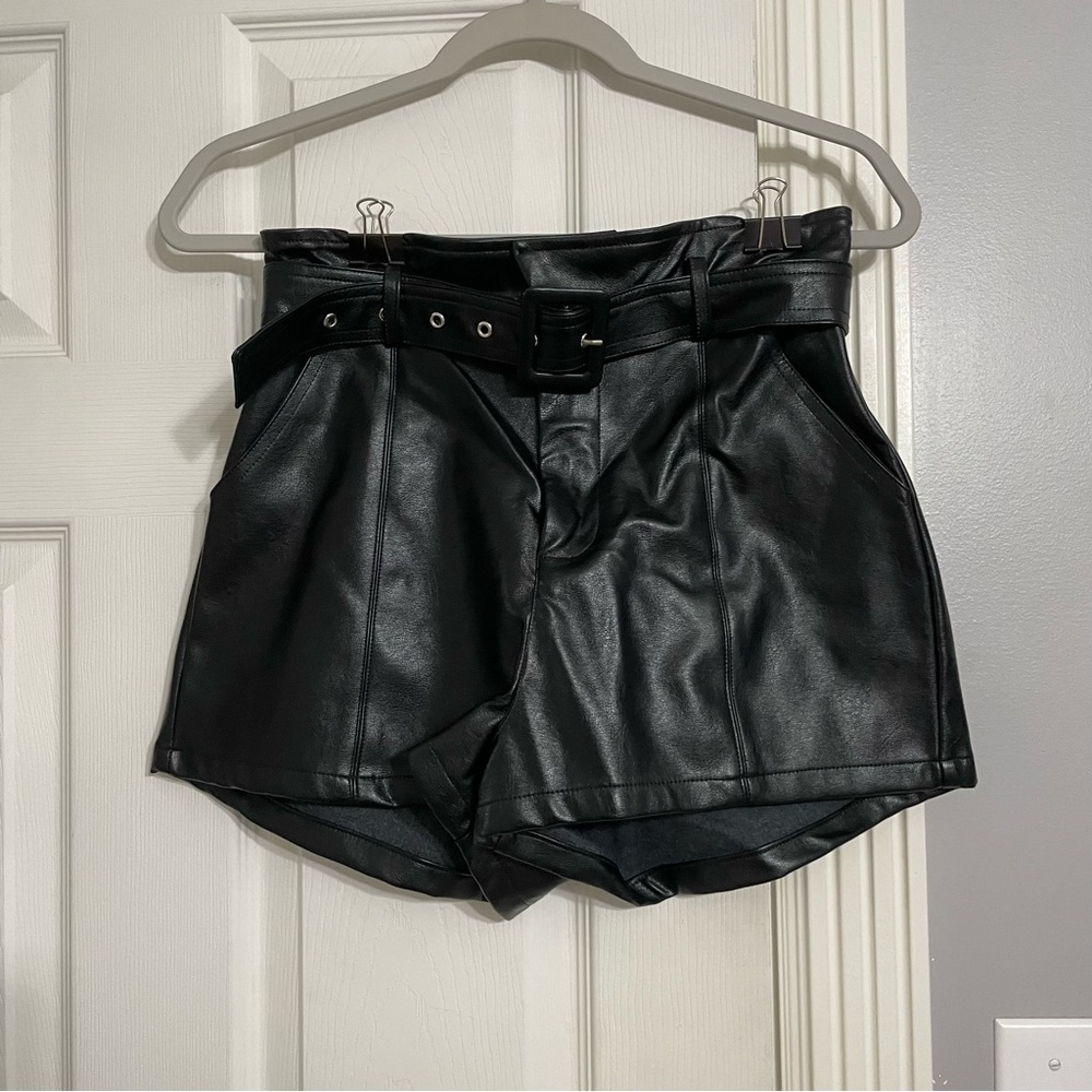 Black leather shorts